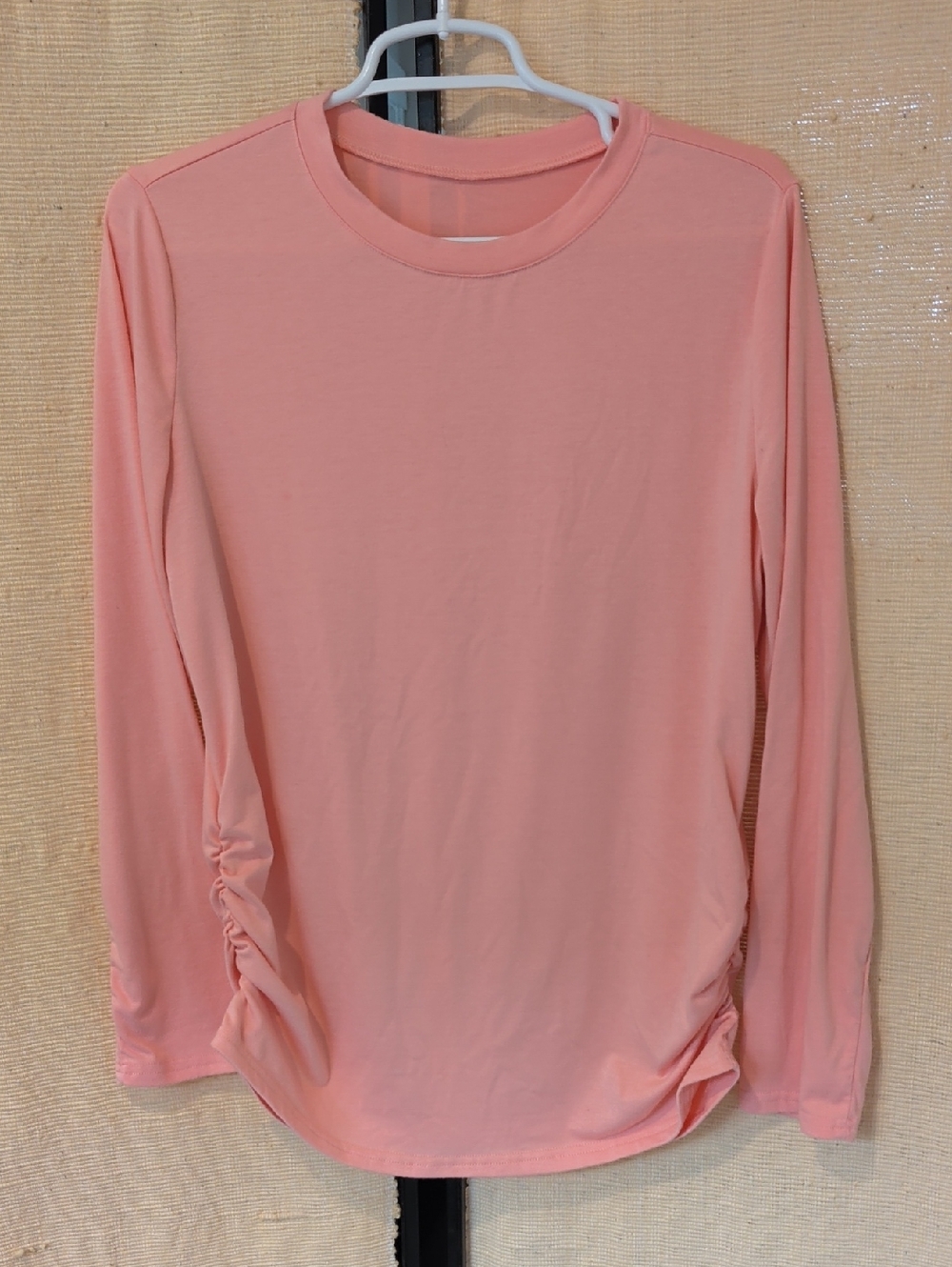 Amazon Peach Pink Long Sleeve Crewneck Top with Side Ruching